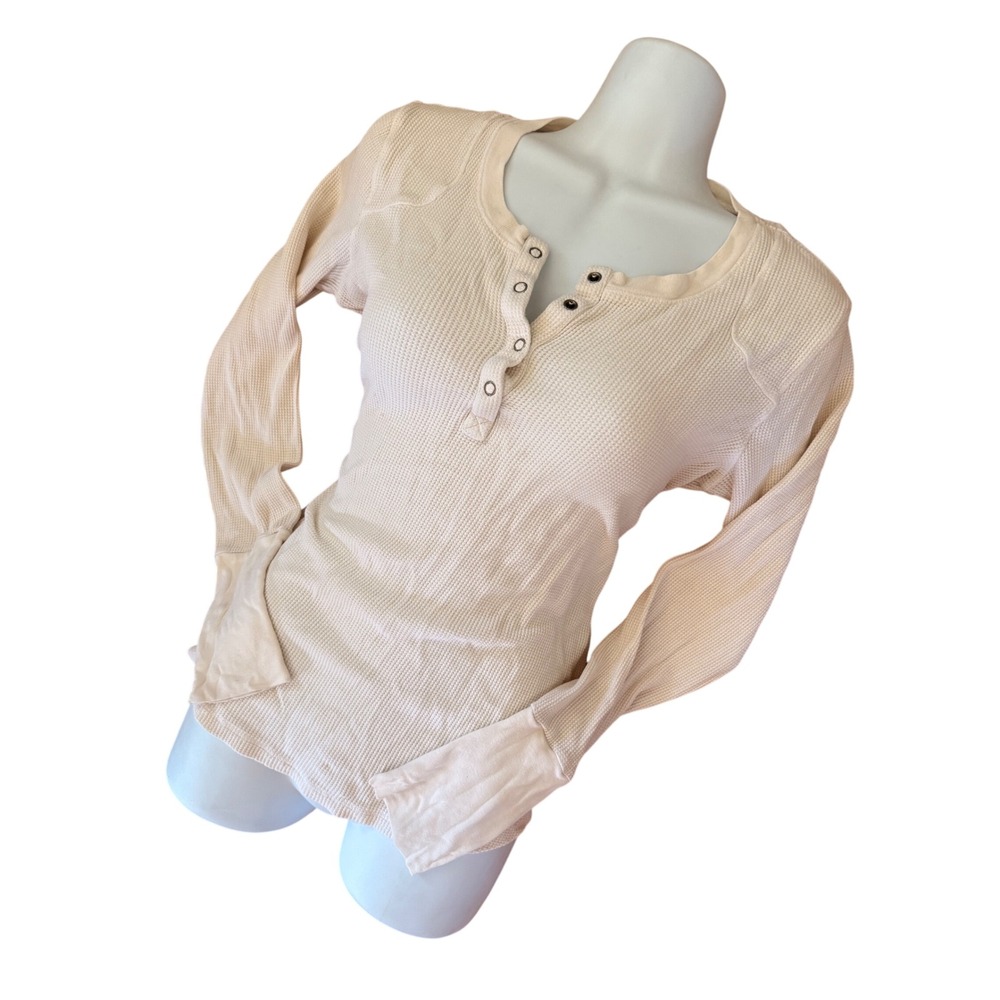 Y2K Splendid Waffle Knit Henley Top Long Sleeve Coquette Loungewear Cozy